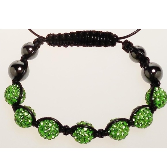 48 hour Sale Shamballa Style Bracelet Spring Green Crystal Beads - Picture 3 of 5
